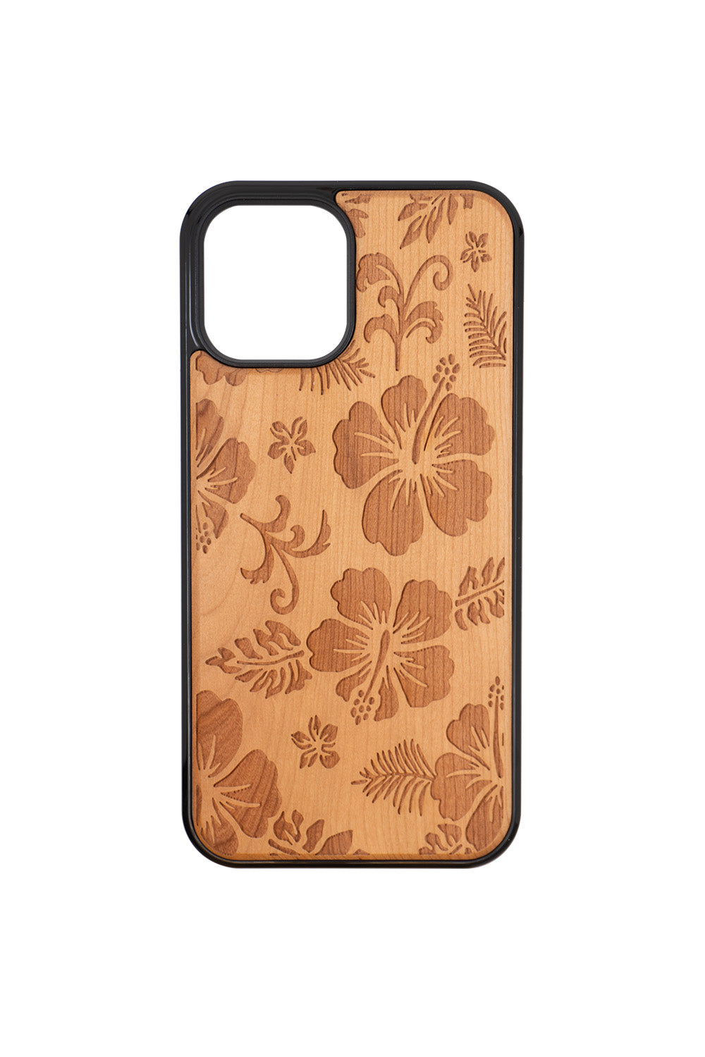 Hibiscus Engraving iPhone 12 Pro Max Wood Case