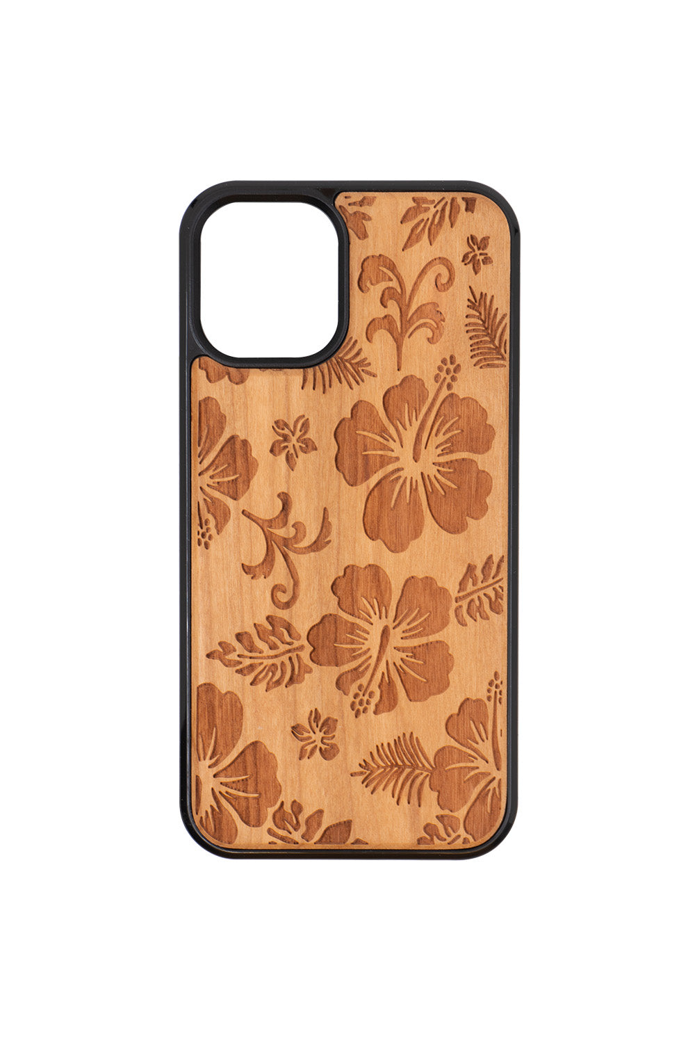 Hibiscus Engraving iPhone 12 mini Wood Case