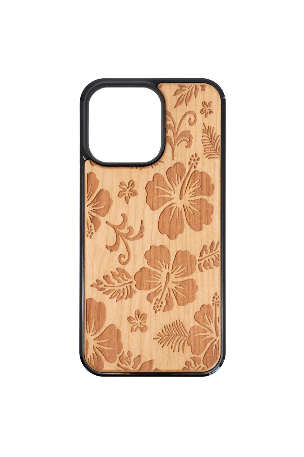 Hibiscus Engraving iPhone 13 Pro Max Wood Case