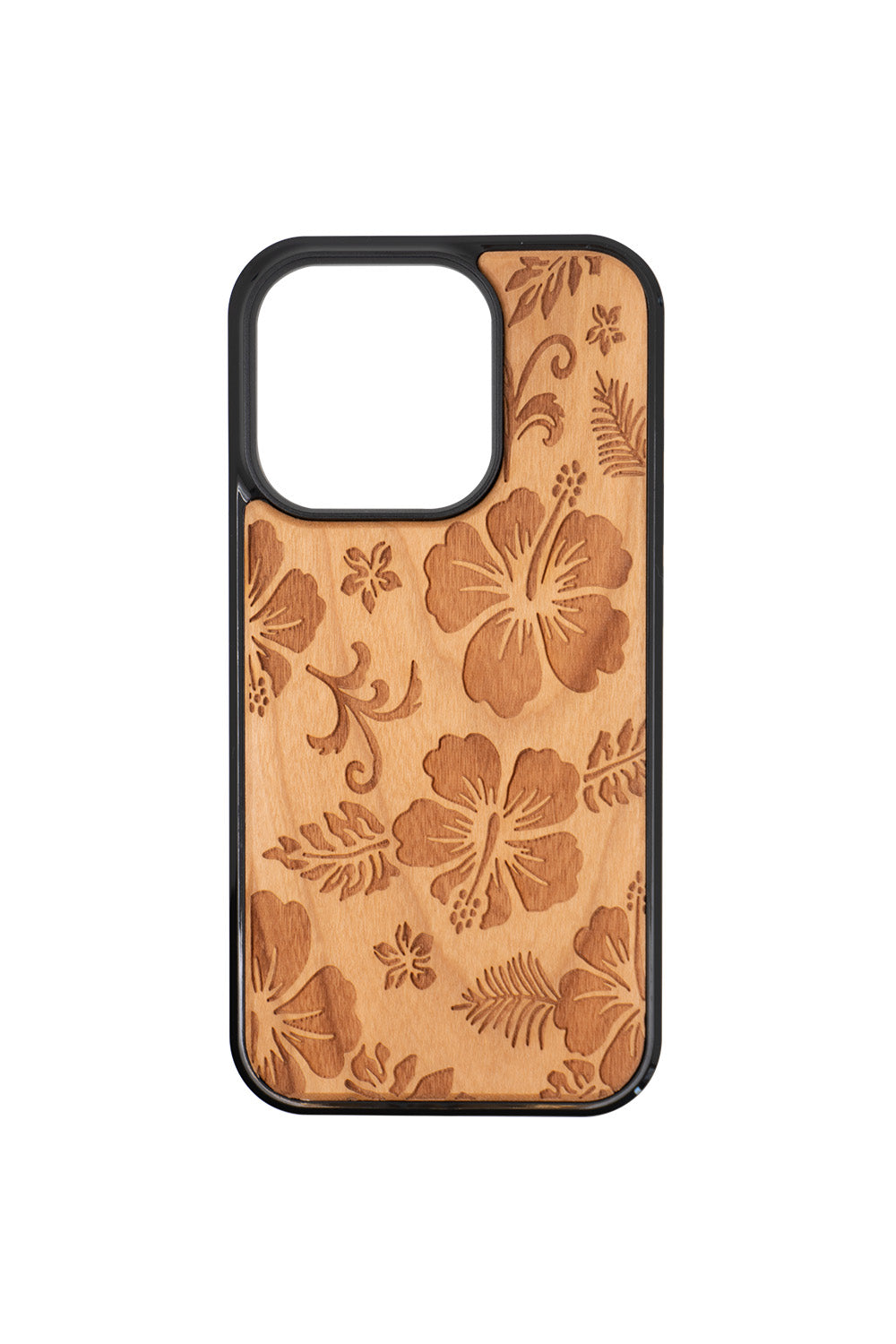 Hibiscus Engraving iPhone 13 Pro Wood Case