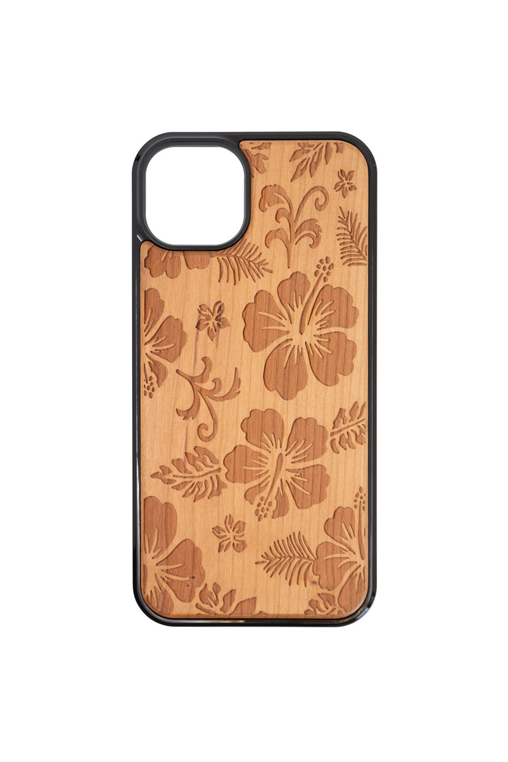 Hibiscus Engraving iPhone 14 Plus Wood Case