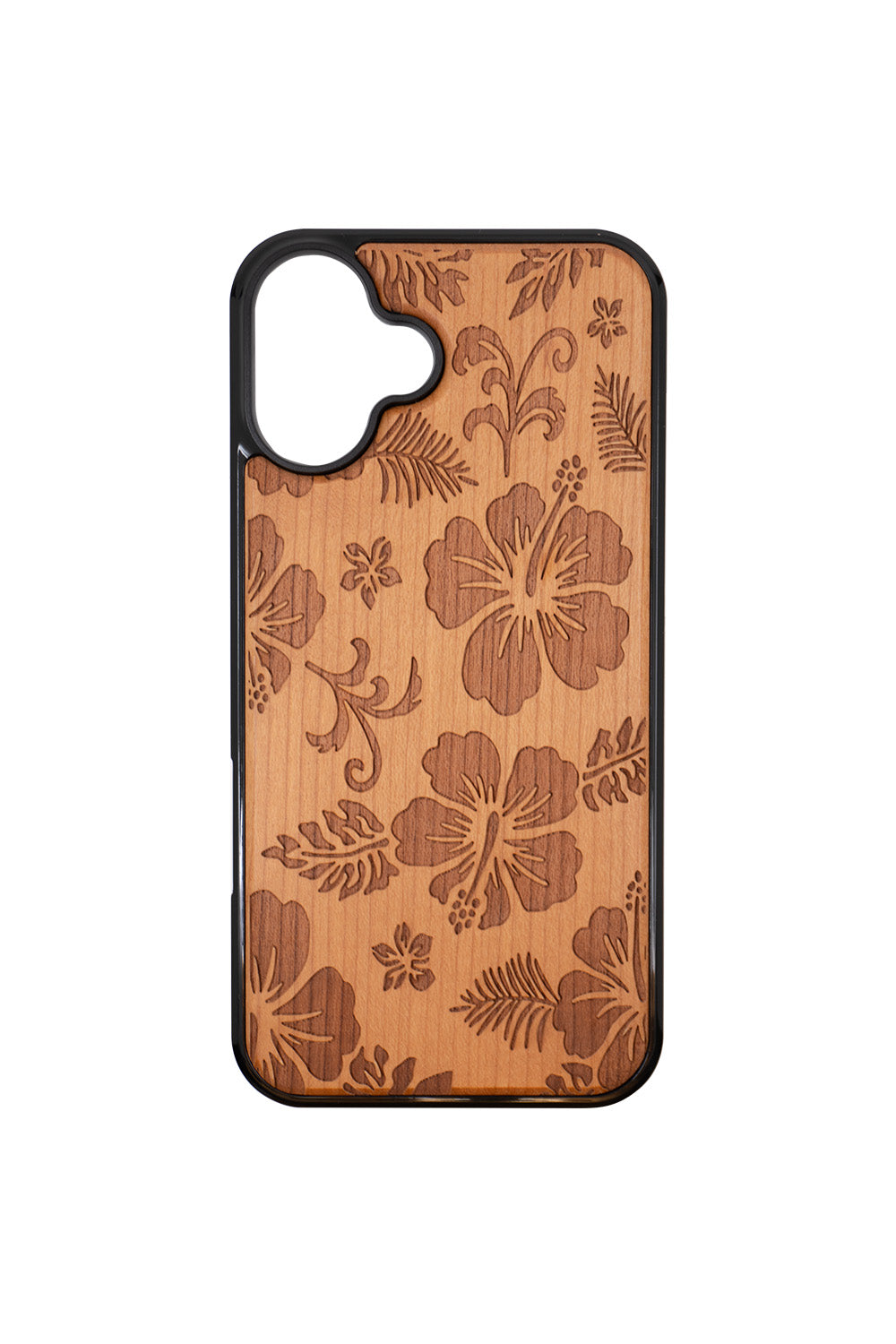 Hibiscus Engraving iPhone 16 Plus Wood Case