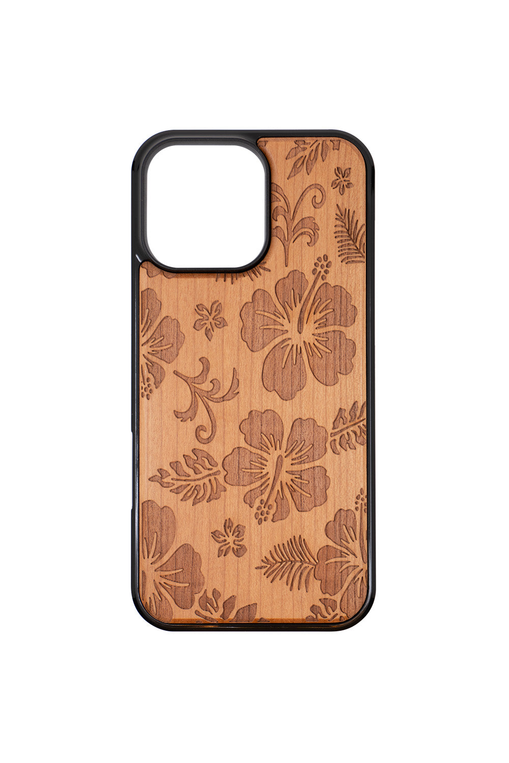 Hibiscus Engraving iPhone 16 Pro Max Wood Case