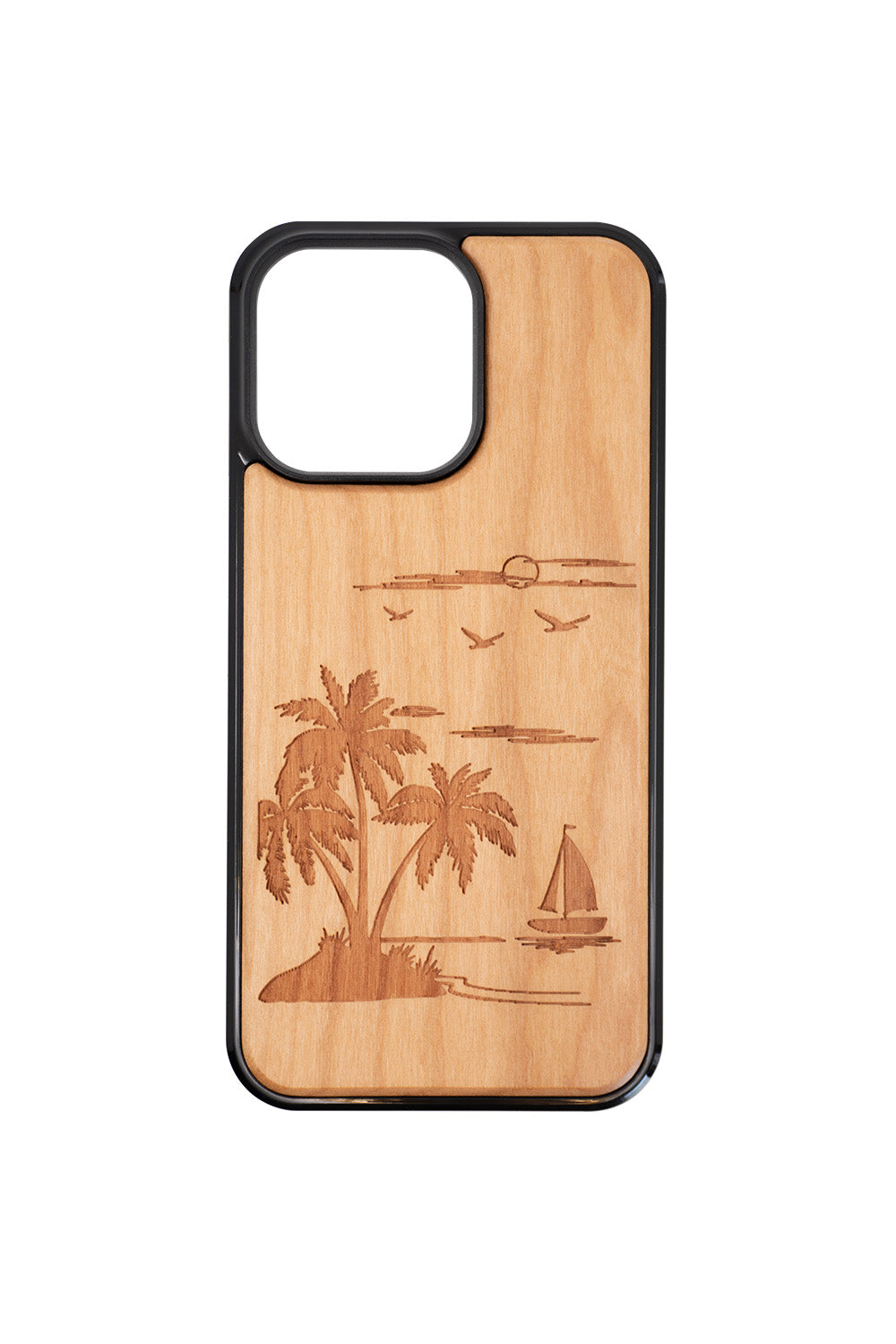 Palm Tree Engraving iPhone 13 Pro Max Wood Case