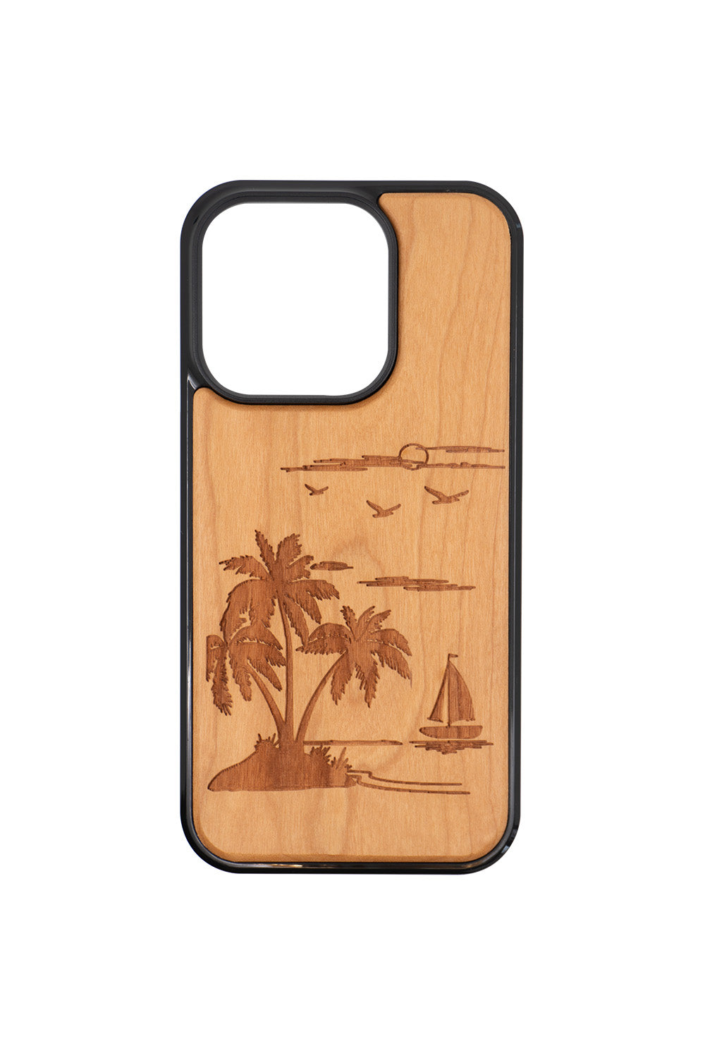 Palm Tree Engraving iPhone 13 Pro Wood Case