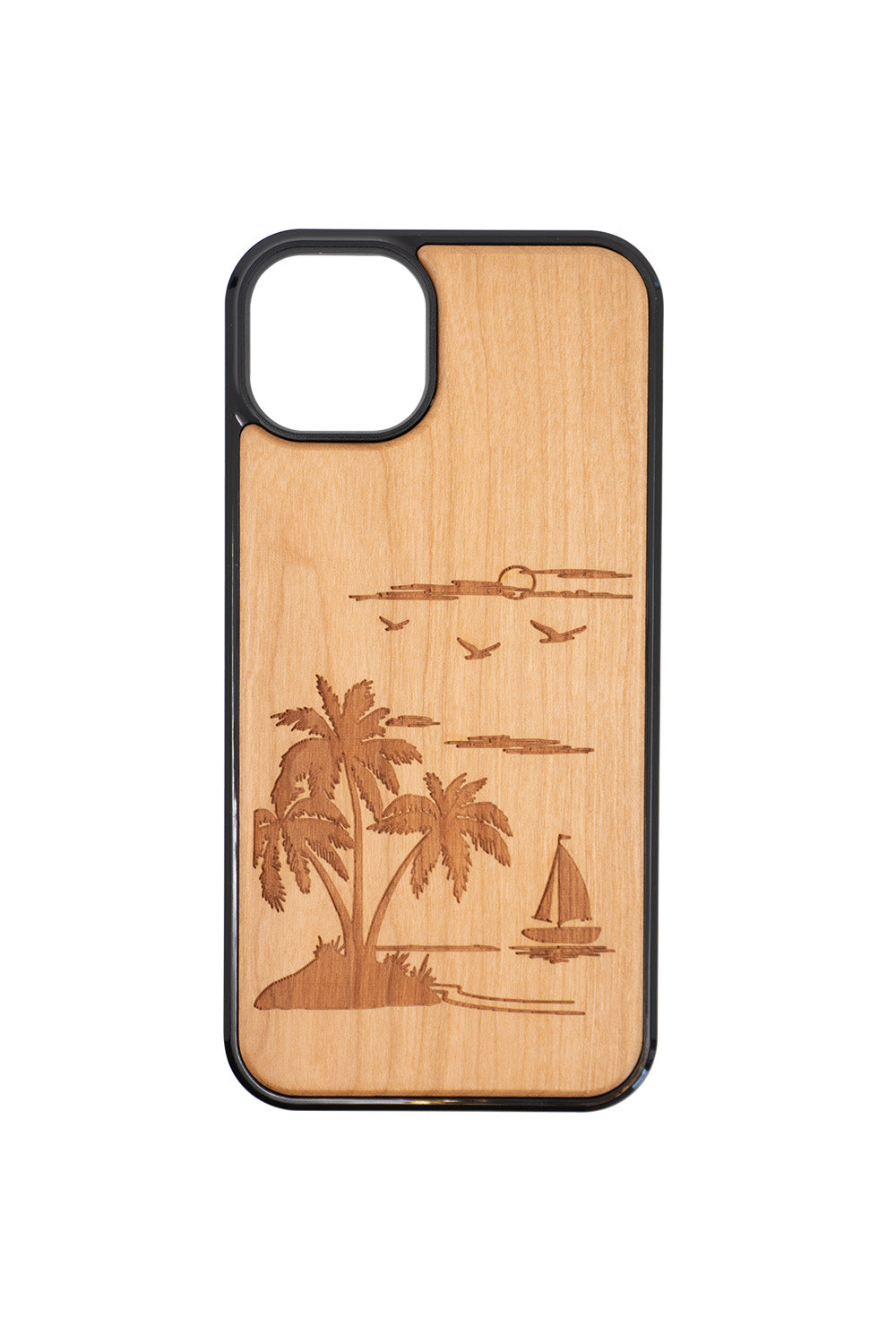 Palm Tree Engraving iPhone 14 Plus Wood Case