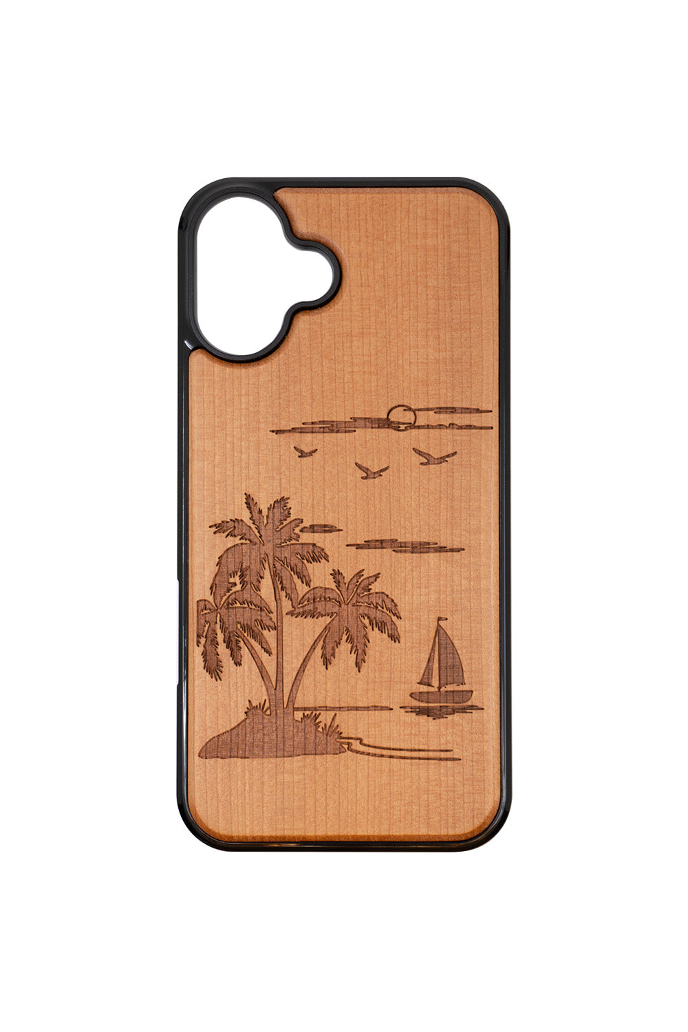 Palm Tree Engraving iPhone 16 Plus Wood Case