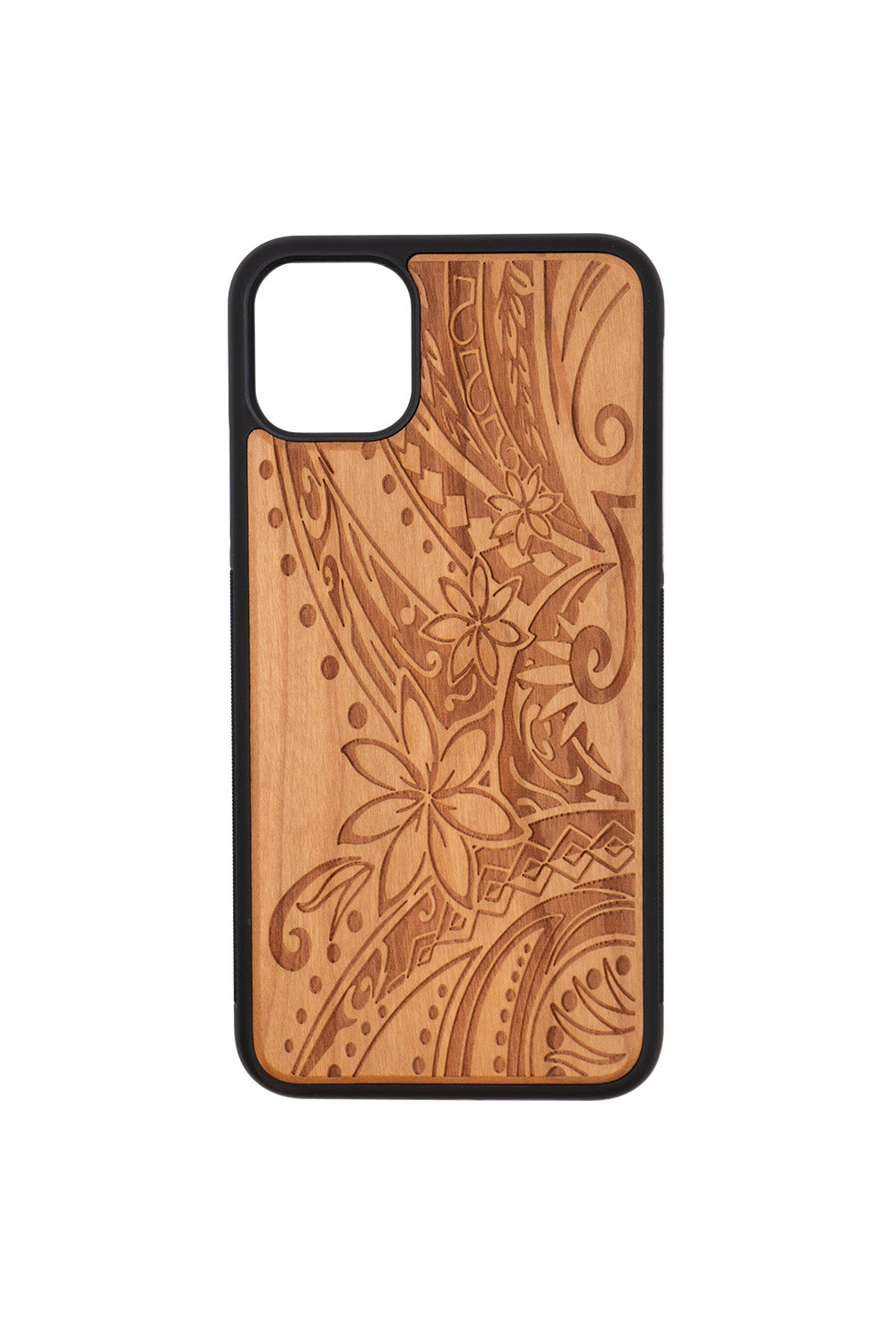 Tribal Plumeria Engraving iPhone 11 Pro Max Wood Case