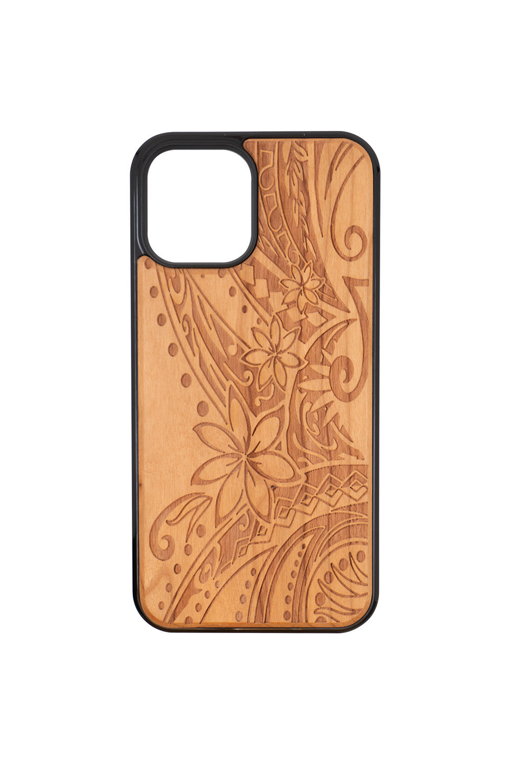 Tribal Plumeria Engraving iPhone 12 Pro Max Wood Case