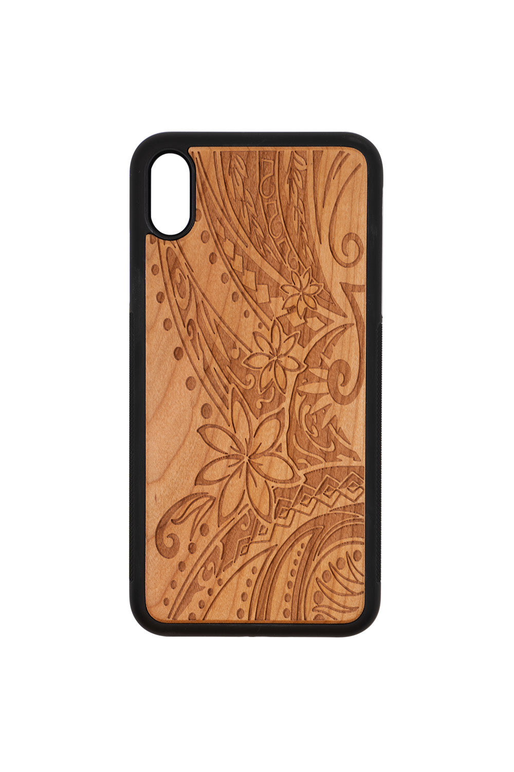 Tribal Plumeria Engraving iPhone XS Max Wood Case